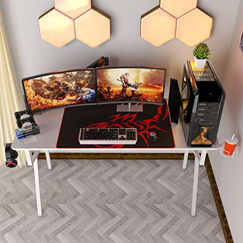 Amazon Brand – Umi Gaming Desk K55 Escritorio para PC K en forma de mesa de juegos, escritorio de computadora con alfombrilla de ratón gratis para el hogar y la oficina – 140 x 60 cm, color blanco
