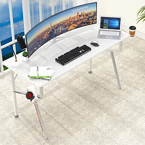 Amazon Brand – Umi Gaming Desk K55 Escritorio para PC K en forma de mesa de juegos, escritorio de computadora con alfombrilla de ratón gratis para el hogar y la oficina – 140 x 60 cm, color blanco