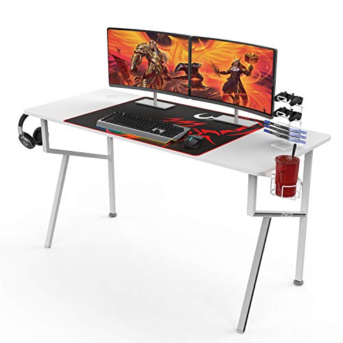 Amazon Brand – Umi Gaming Desk K55 Escritorio para PC K en forma de mesa de juegos, escritorio de computadora con alfombrilla de ratón gratis para el hogar y la oficina – 140 x 60 cm, color blanco