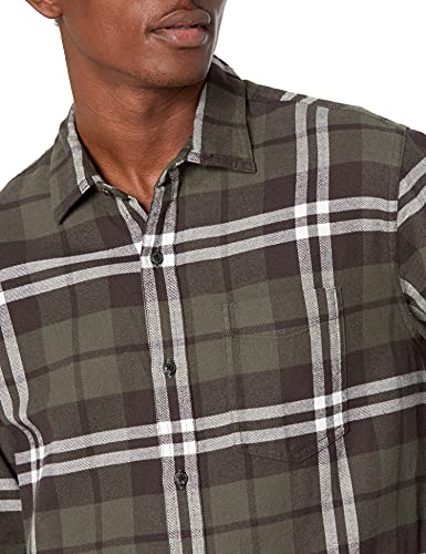 Amazon Essentials - Camisa de franela a cuadros de manga larga y ajuste regular para hombre, Verde (Olive Plaid), US XXL (EU XXXL - 4XL)