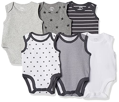 Amazon Essentials - Pack de 6 bodis sin mangas para bebé, Uni Star Stripe Neutral, Bebé prematuro
