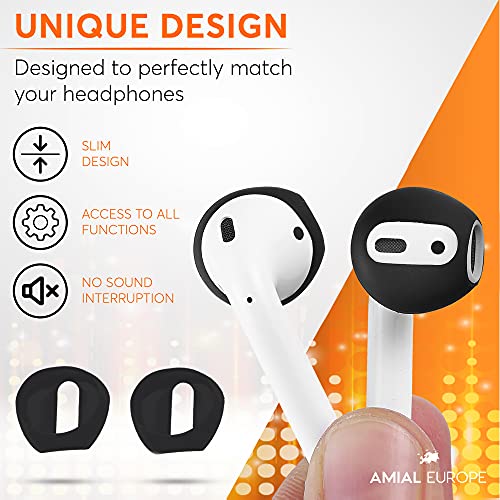 Amial Europe -- Almohadillas Compatibles con AirPods EarPods (3 Pares) Auriculares Accesorios de Silicona Ganchos de Goma Suave Flexible [Orejeras Protectoras Antideslizantes Deportivas] (Negro)