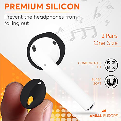 Amial Europe -- Almohadillas Compatibles con AirPods EarPods (3 Pares) Auriculares Accesorios de Silicona Ganchos de Goma Suave Flexible [Orejeras Protectoras Antideslizantes Deportivas] (Negro)