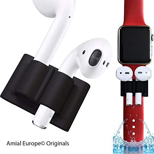 Amial Europe -- Clip Correa Auriculares Compatible con Apple Watch AirPods iWatch [Serie 1/2/3] [Soporte para Clip para Auriculares] [Calidad Extra] (Negro)