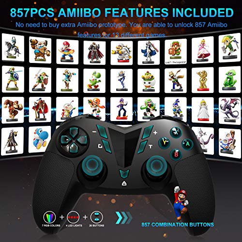 AmiiPad Controlador Inalámbrico Pro para Nintendo Switch / Lite - HD Rumble con Actuador Lineal - Cifras Amiibo de 800pcs Integradas en el Mando Pro