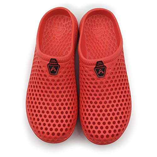 AMOJI Unisex Zuecos Zapatos de jardín Zapatillas de Hombre Zapatos de Goma de plástico Mujeres Señoras Caballeros Hombre Mujer Ligero Adulto AM1761 Rojo 37 EU