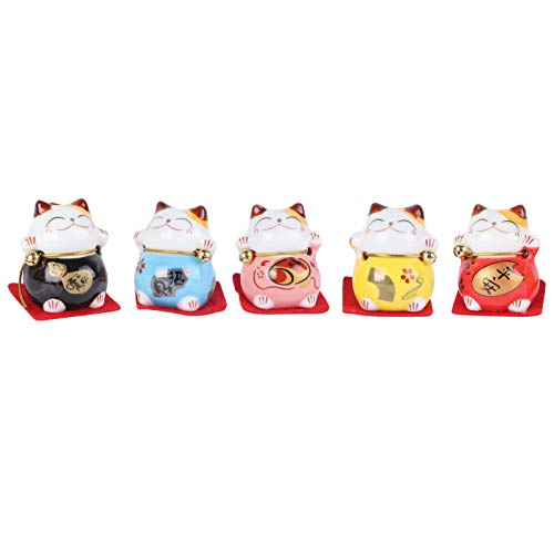 Amosfun 5 minifiguras Maneki Neko con forma de gato afortunado de Fengshui chino japonés estatua de la suerte para interior del coche de mesa, decoración