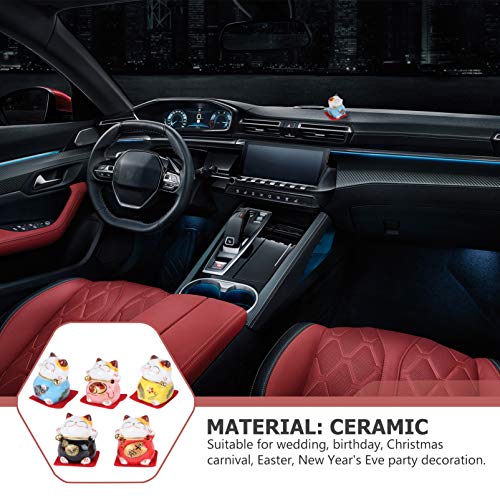 Amosfun 5 minifiguras Maneki Neko con forma de gato afortunado de Fengshui chino japonés estatua de la suerte para interior del coche de mesa, decoración