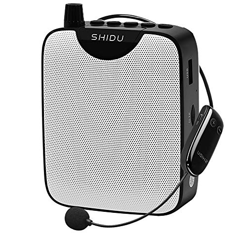 Amplificador de voz portátil SHIDU con auriculares con micrófono UHF, mini altavoz Bluetooth Pa, amplificador personal recargable de 10 W 2200 mAh para profesores, guía turístico, yoga, reuniones