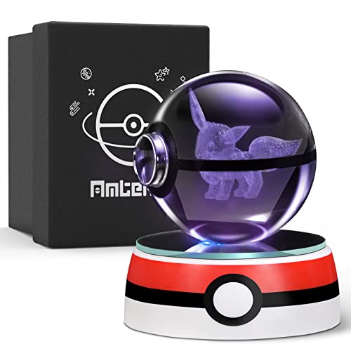 Amteker regalo de cumpleaños para niños, ideas de regalos para cumpleaños, Pokemon Eevee 3D Crystal Ball con base decolorada, regalo personalizado para niño y niña, caja de regalo