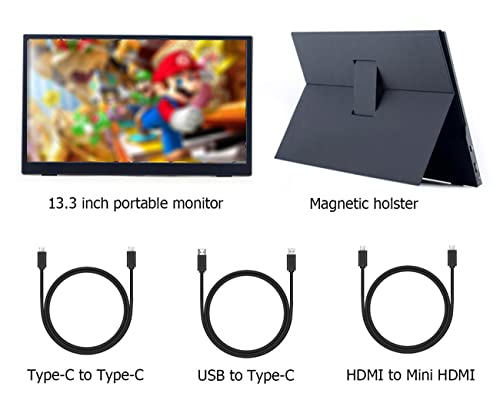 Anbayqg Monitor Portátil De 13,3 Pulgadas, 1920 × 1080 Pantalla Full HD IPS Pantalla De IPS con Mini HDMI Dual HDMI 72%