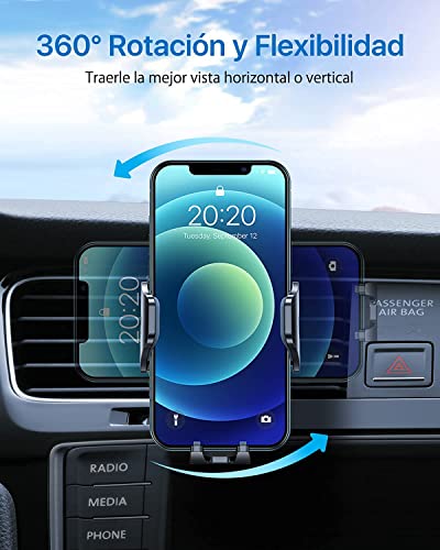 andobil Soporte Móvil Coche [Estable contra Caídas] Soporte Movil Coche Rejilla con 2 Clips Patentados, Porta Movil Coche con 360° Rotación, Compatible con iPhone 13/12, Samsung, Xiaomi y Más