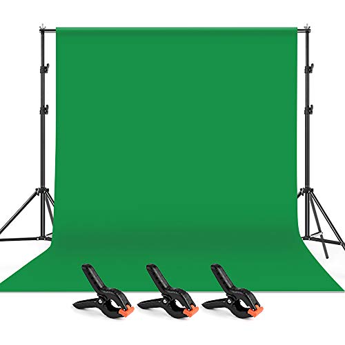Andoer 6.5x9.8pie/ 2x3m Fondo Verde de Fotografía con Sistema de Soporte y 3 Abrazaderas, 1 Bolsa, Telón de Fondo para Estudio Fotográfico, Foto Conmemorativa, Grabación de Video