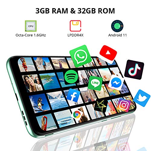 Android 11 Smartphone Libres, Blackview A70(E) Teléfono Móvil Octa-Core 3GB + 32GB Pantalla Waterdrop HD+ 6.517 '', Cámara Triple 13MP Movil Barato Batería 5380mAh Dual SIM 4G Face ID/GPS- Verde
