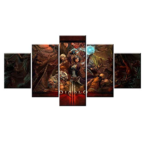 Angel&H Arte de Pared Modular 5 Paneles Diablo III Póster de rol del Juego de Impresión HD Pintura de Lienzo para Decoración del Hogar,A,20x30x2+20x50x1+20x40x2