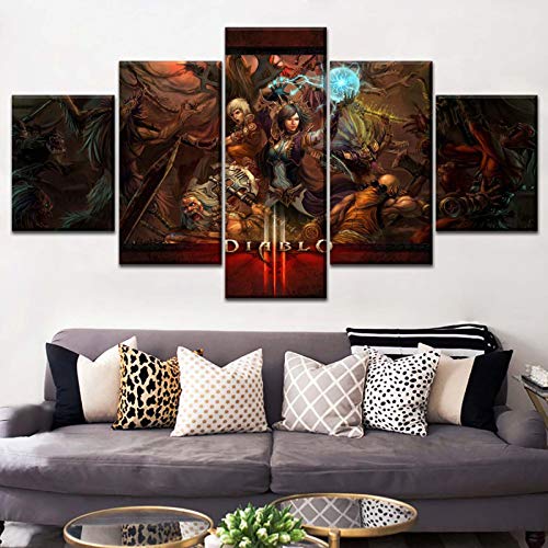 Angel&H Arte de Pared Modular 5 Paneles Diablo III Póster de rol del Juego de Impresión HD Pintura de Lienzo para Decoración del Hogar,A,20x30x2+20x50x1+20x40x2
