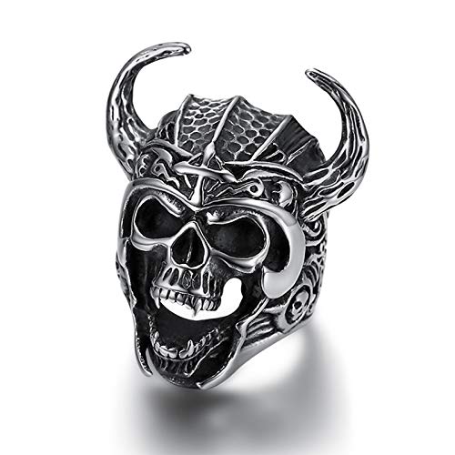 Anillos, 316L Acero Inoxidable Viking Warrior Skull Anillos Amuleto para Hombres Escandinavo Nordic God of War Fashion Biker Jewelry,9