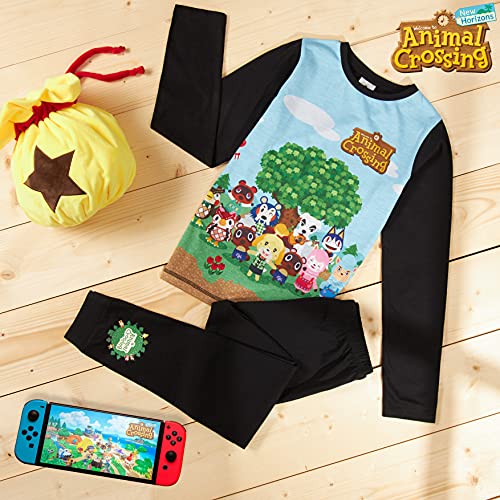 Animal Crossing Pijamas Niños, Pijama Dos Piezas De Manga Larga Y Corta, Merchandising para Niños Y Adolescentes De 5 A 14 Años (Negro, 11-12 años)