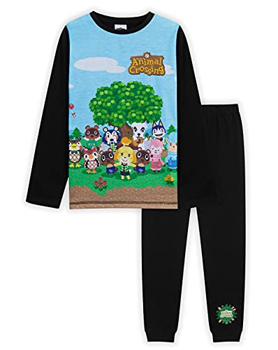 Animal Crossing Pijamas Niños, Pijama Dos Piezas De Manga Larga Y Corta, Merchandising para Niños Y Adolescentes De 5 A 14 Años (Negro, 11-12 años)