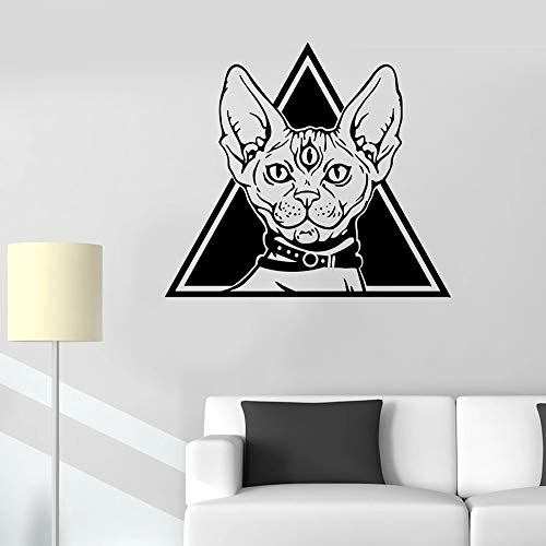 Animal etiqueta de la pared mascota gato tres ojos casa embrujada vinilo etiqueta de la ventana tienda de mascotas decoración de interiores forma geométrica arte mural