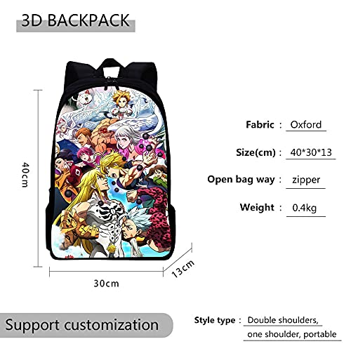 Anime The Seven Deadly Sins - Mochila escolar con estuche de almuerzo para niñas y niños de gran capacidad, resistente al agua, a, 30x40x13cm, Mochilas Daypack