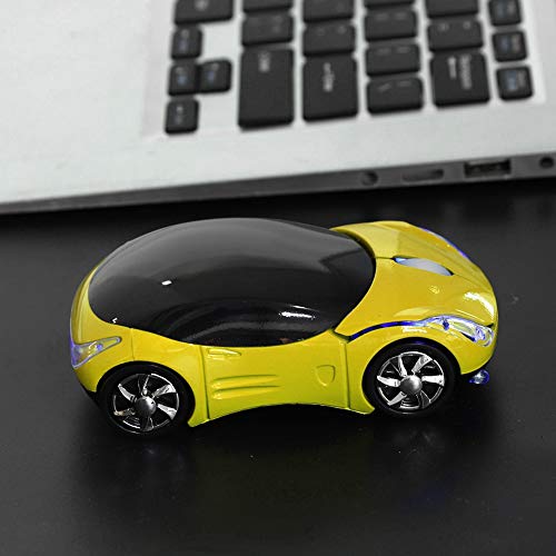 Annadue Ratón Coche para niños, ratón inalámbrico 2.4G con Receptor USB, 3 Botones 1600DPI Tablet PC Ratón óptico Ratón para Juegos para Mac, para Windows(Amarillo)