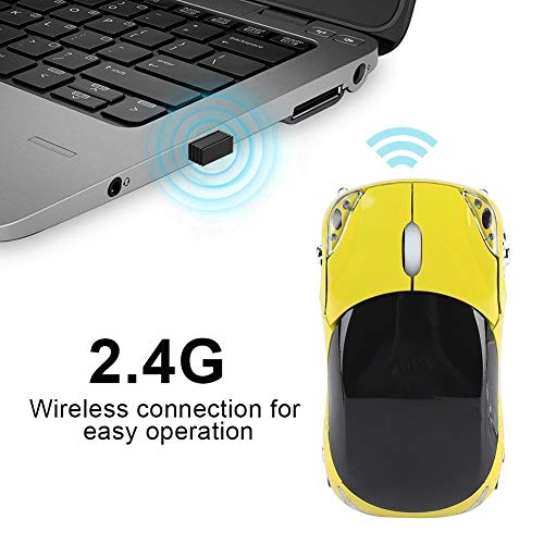 Annadue Ratón Coche para niños, ratón inalámbrico 2.4G con Receptor USB, 3 Botones 1600DPI Tablet PC Ratón óptico Ratón para Juegos para Mac, para Windows(Amarillo)