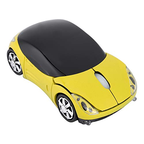 Annadue Ratón Coche para niños, ratón inalámbrico 2.4G con Receptor USB, 3 Botones 1600DPI Tablet PC Ratón óptico Ratón para Juegos para Mac, para Windows(Amarillo)