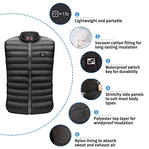 Antelife Chaleco Calefactable Hombres Mujeres, USB Chaleco Termico Electrico,Chaleco Calefactor Lavable con 3 Niveles de Temperatura & 5 Zonas para Cámping Excursionismo Esquiar