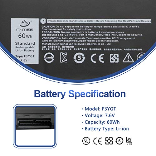 ANTIEE F3YGT Laptop Batería para DELL Latitude 12 7000 7280 7290 Latitude 7380 7390 7480 7490 E7480 E7280 Notebook 0F3YGT DM3WC DM6WC 0DM3WC 2X39G KG7VF V4940 451-BBYE 7.6V 60Wh