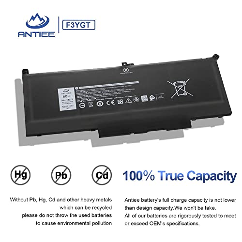 ANTIEE F3YGT Laptop Batería para DELL Latitude 12 7000 7280 7290 Latitude 7380 7390 7480 7490 E7480 E7280 Notebook 0F3YGT DM3WC DM6WC 0DM3WC 2X39G KG7VF V4940 451-BBYE 7.6V 60Wh
