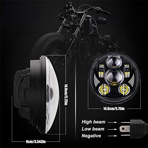 Anzene Proyector de Motocicleta de 5,75"45 W 3/4 Lámpara LED faro para Harley Sportster Iron 883 1200 Dyna Street Bob FXDB (Negro)