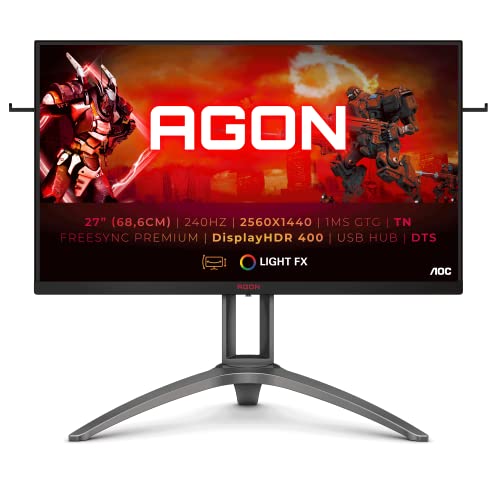 AOC Monitor AGON AG273QZ - 27" QHD (1560x1440, 240 Hz,  0.5 ms, TN, FreeSync Premium Pro, 400 cd/m, HDMI 2x2.0, Displayport 2x1.4) Negro, plata