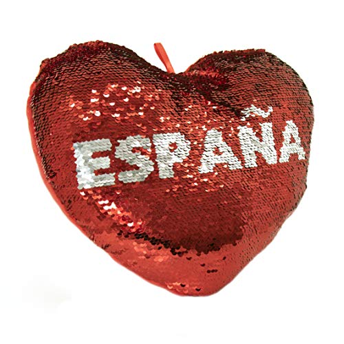APEX GIFTS - Cojín con Forma de corazón de Lentejuelas y Reversible - El corazón de España