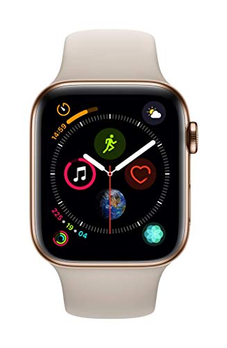 Apple Watch Series 4 (GPS + Cellular) con caja de 44 mm de acero inoxidable en oro y correa deportiva en color piedra