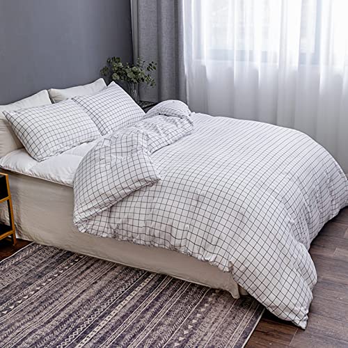 Argstar White Grid - Juego de ropa de cama con cremallera, funda de edredón y funda de almohada (100% microfibra suave, 1 funda de edredón y 1 funda de almohada)