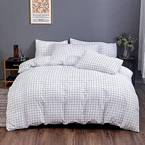 Argstar White Grid - Juego de ropa de cama con cremallera, funda de edredón y funda de almohada (100% microfibra suave, 1 funda de edredón y 1 funda de almohada)