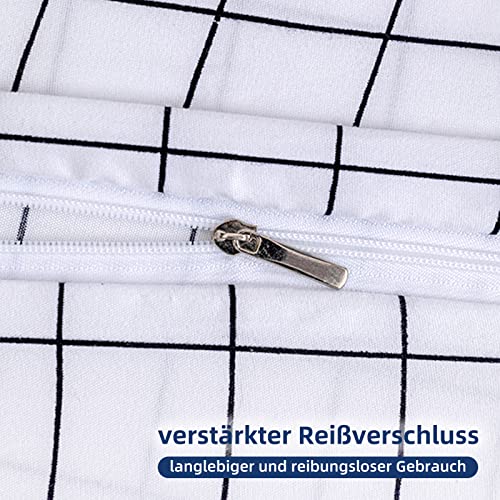 Argstar White Grid - Juego de ropa de cama con cremallera, funda de edredón y funda de almohada (100% microfibra suave, 1 funda de edredón y 1 funda de almohada)