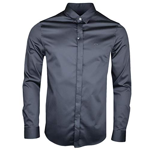 Armani Exchange Smart Stretch Satin Camisa, Negro (Black 1200), 44 (Talla del Fabricante: Large) para Hombre