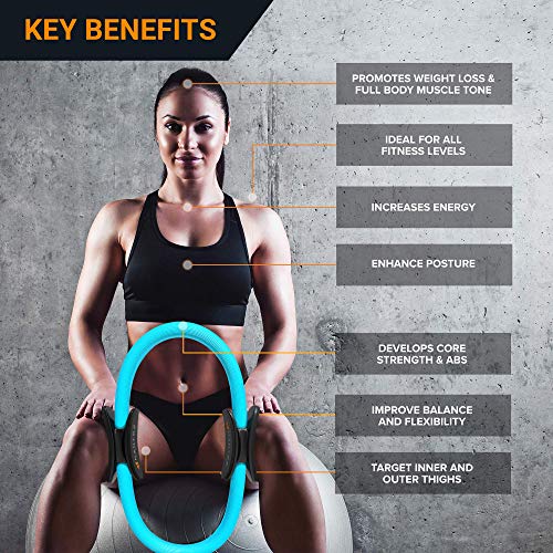 Aro Pilates - Anillo de Pilates Resistencia - Círculo Mágico aparatos para hacer ejercicio casa para abdominales, piernas - los Muslos Internos y Externos – Mejora Fitness y Postura – Poster y Bolsa
