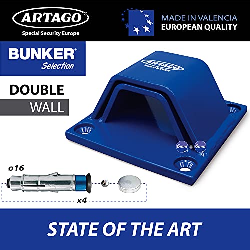 Artago 61 Anclaje Suelo Alta Seguridad Doble Puente 6+6 Homologado Sold Secure, Tacos Especiales Blindados, Base de 10mm, Azul