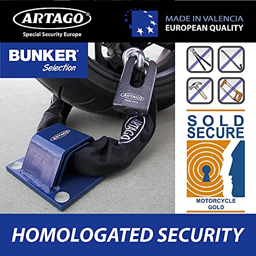 Artago 61 Anclaje Suelo Alta Seguridad Doble Puente 6+6 Homologado Sold Secure, Tacos Especiales Blindados, Base de 10mm, Azul