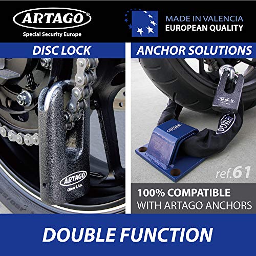 Artago 69T150 Cadena Antirrobo Moto Doble Función, Máxima Seguridad Bunker Selection, Homologado CLASSE Sra y Sold Secure Gold, ø15, 150 cm