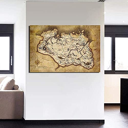 Arte De Pared Impresiones En Lienzo Mapa De Skyrim Personalizado Póster del Juego Impresión Familiar Pinturas De Pared En Lienzo Sin Imágenes Enmarcadas para La Decoración De La Sala De Estar Moderno