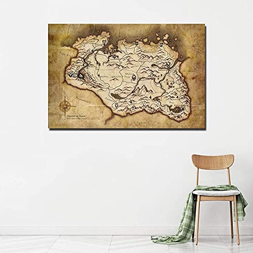 Arte De Pared Impresiones En Lienzo Mapa De Skyrim Personalizado Póster del Juego Impresión Familiar Pinturas De Pared En Lienzo Sin Imágenes Enmarcadas para La Decoración De La Sala De Estar Moderno