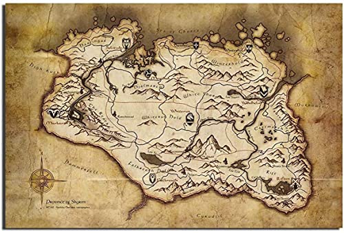 Arte De Pared Impresiones En Lienzo Mapa De Skyrim Personalizado Póster del Juego Impresión Familiar Pinturas De Pared En Lienzo Sin Imágenes Enmarcadas para La Decoración De La Sala De Estar Moderno
