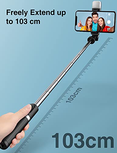 ARTOFUL Palo Selfie Trípode con Luces, Trípode para Movil con Mando a Distancia, Inalámbrico, Selfie Stick con Rotación de 360°, Trípode Estable para 4,7 – 6,7 Pulgadas