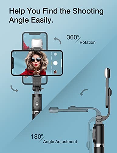 ARTOFUL Palo Selfie Trípode con Luces, Trípode para Movil con Mando a Distancia, Inalámbrico, Selfie Stick con Rotación de 360°, Trípode Estable para 4,7 – 6,7 Pulgadas