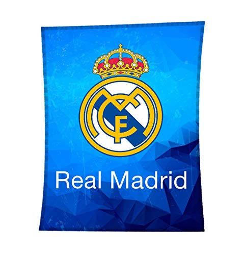 Asditex Manta Rachel Real Madrid 130x170 - Manta de Viaje - Estampado Fondo Azul con el Escudo del Madrid