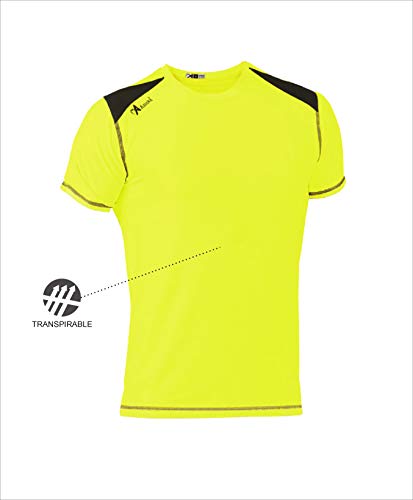 ASIOKA 182/17 Camiseta técnica combinada Unisex para Adultos de m/Corta, Amarillo flúor/Marengo, S